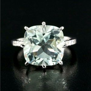 Sterling, Prasiolite, and Diamond Ring Size 8